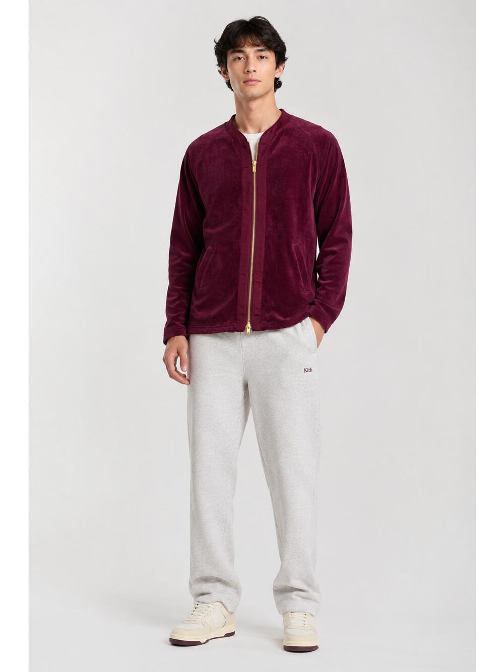 KITH x Bergdorf Goodman Liddi Velour Baseball Jersey Zip Jacket Burgundy Mens XS